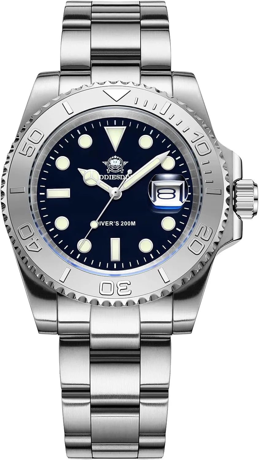 Luminous Dial ADDIESDIVE 41 MM Quartz glimpse freighter heighten robust Dive Watch for Men Waterproof 200 M Brushed Stainless Steel Band 