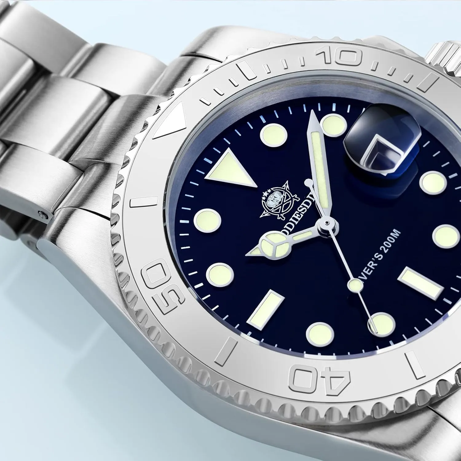 Luminous Dial ADDIESDIVE 41 MM Quartz glimpse freighter heighten robust Dive Watch for Men Waterproof 200 M Brushed Stainless Steel Band 