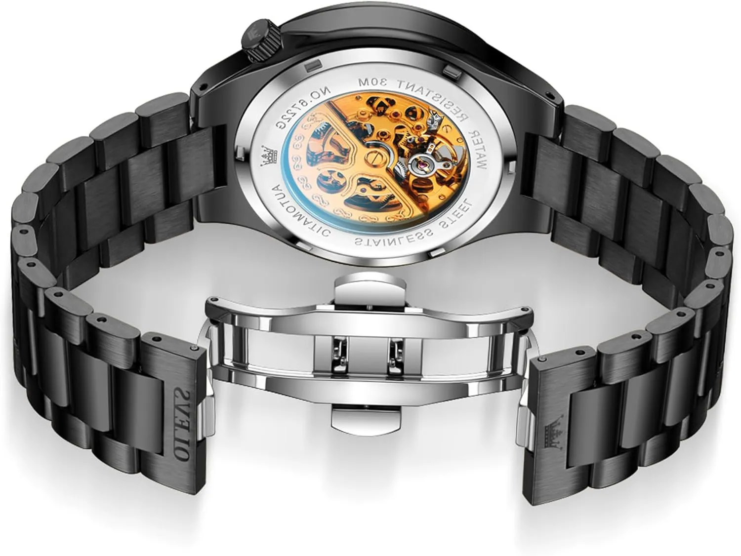 Luminous Dress Watch OLEVS Automatic freezing Watches for Men Self Winding Tourbillon 43MM Large Dial Skeleton Mechanical Stainless Steel Waterproof 
