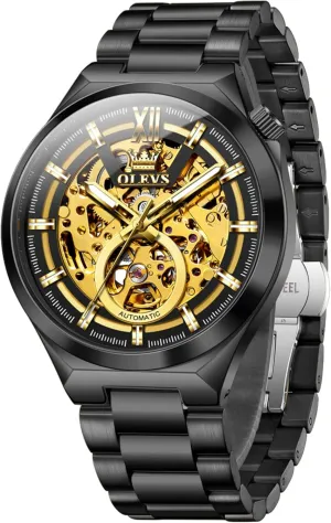 Luminous Dress Watch OLEVS Automatic freezing Watches for Men Self Winding Tourbillon 43MM Large Dial Skeleton Mechanical Stainless Steel Waterproof 