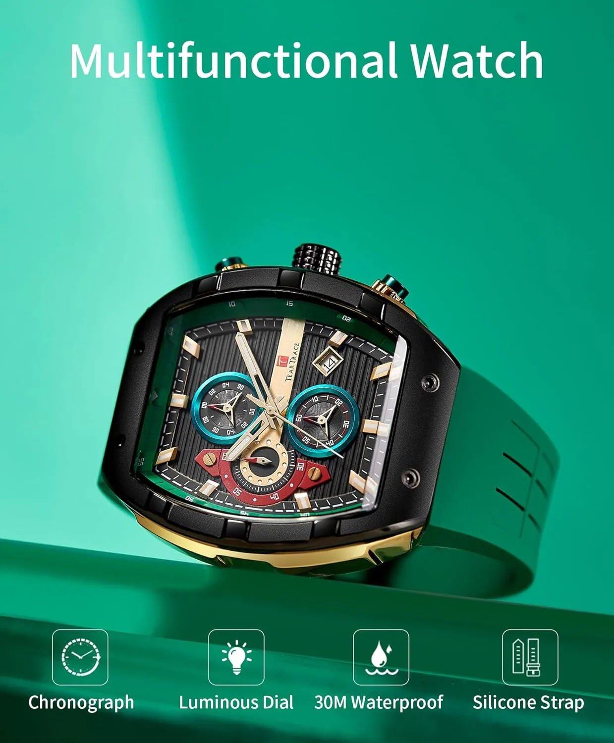 Luminous Fashionable Unique Casual Watch with Silicone Strap Watches for Men Analog Quartz Waterproof Sport inchworm girder upwind reserve count Men��s Watch Tonneau Chronograph 