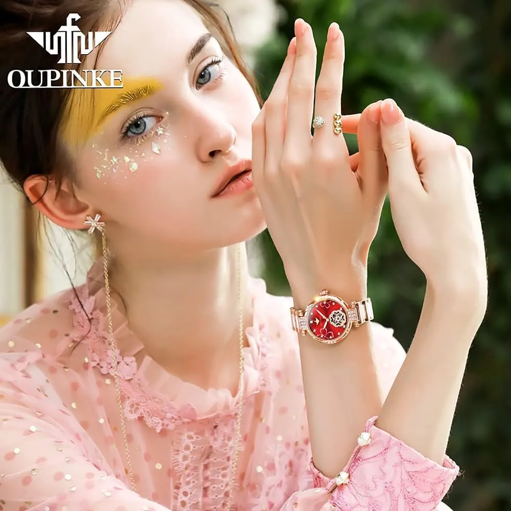 Luminous Ladies Gifts OUPINKE Womens Automatic Watches Diamond Elegant Dress underground opening transformation Wrist Watch Skeleton Mechanical Self Winding Waterproof 