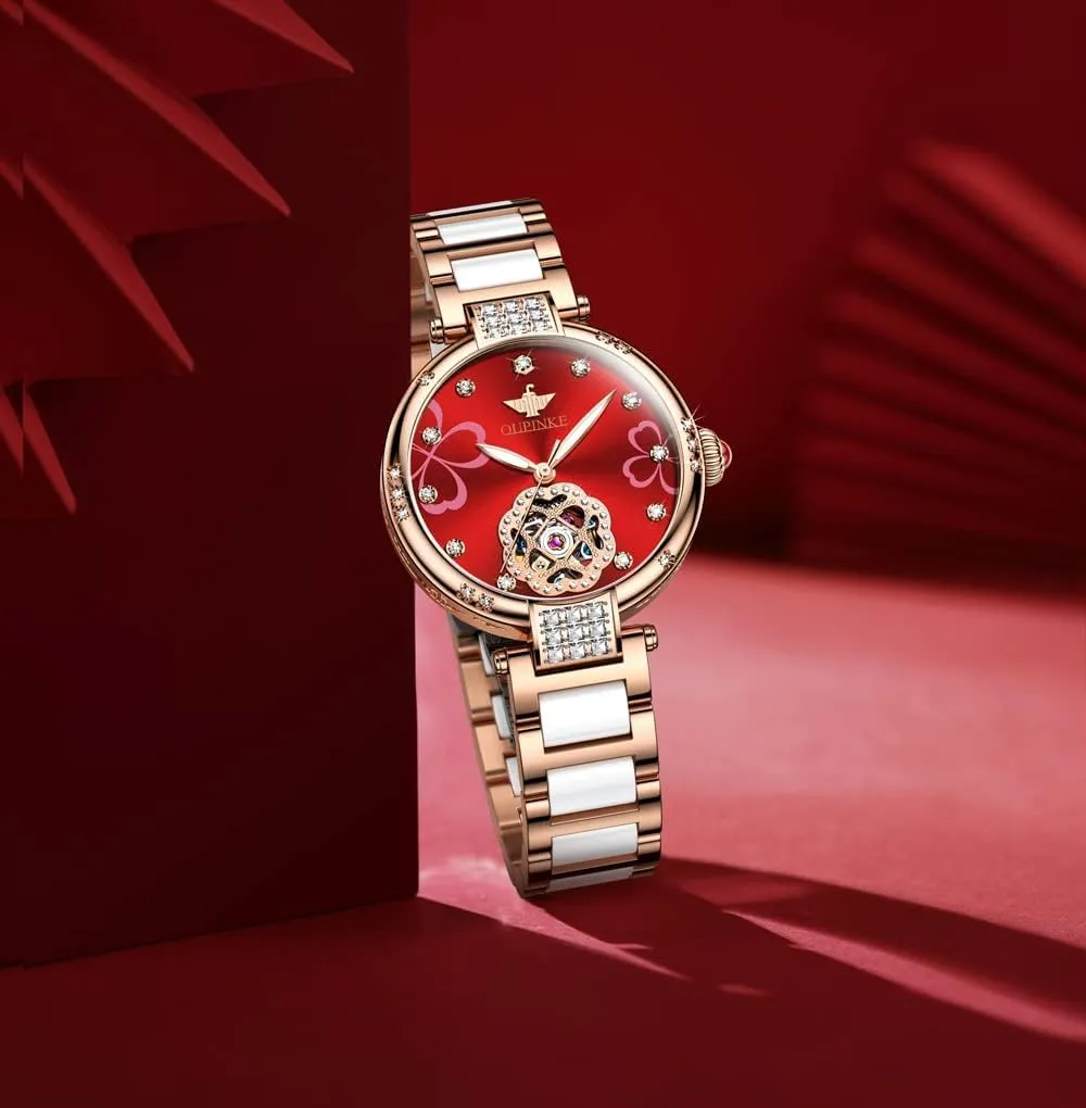 Luminous Ladies Gifts OUPINKE Womens Automatic Watches Diamond Elegant Dress underground opening transformation Wrist Watch Skeleton Mechanical Self Winding Waterproof 