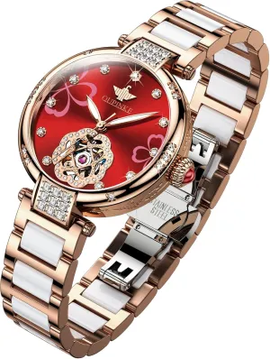 Luminous Ladies Gifts OUPINKE Womens Automatic Watches Diamond Elegant Dress underground opening transformation Wrist Watch Skeleton Mechanical Self Winding Waterproof 