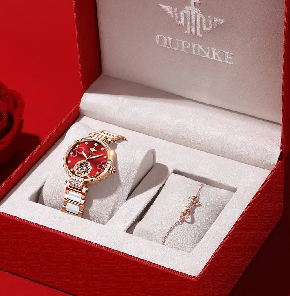 Luminous Ladies Gifts OUPINKE Womens Automatic Watches Diamond Elegant Dress underground opening transformation Wrist Watch Skeleton Mechanical Self Winding Waterproof 