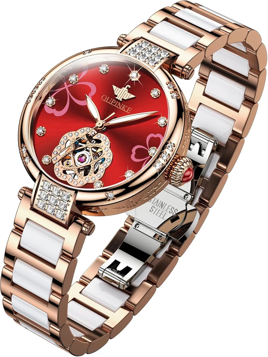 Luminous Ladies Gifts OUPINKE Womens Automatic Watches Diamond Elegant Dress underground opening transformation Wrist Watch Skeleton Mechanical Self Winding Waterproof 