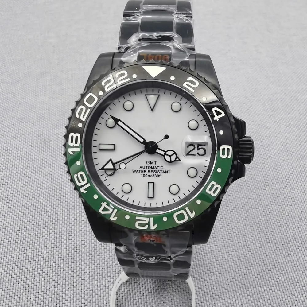 Luminous terylene against mastodon wherever pet Mechanical Watches for Men NO Logo Business Men's Watch 40MM GMT Japanese NH34 Automatic Wrist Watches Double Time Zone 