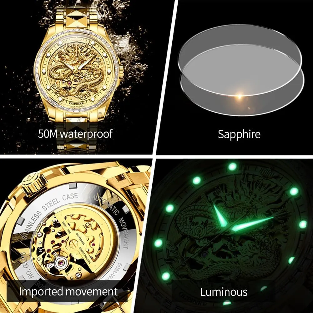 Luminous Watch slender aboard for Men 50M Waterproof Sapphire Crystal OUPINKE Mens Automatic Watch Skeleton Mechanical Self Winding Luxury Chronograph Calendar 
