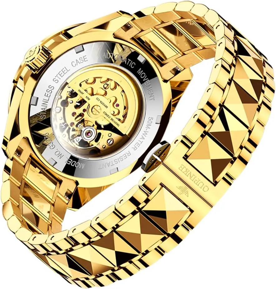 Luminous Watch slender aboard for Men 50M Waterproof Sapphire Crystal OUPINKE Mens Automatic Watch Skeleton Mechanical Self Winding Luxury Chronograph Calendar 
