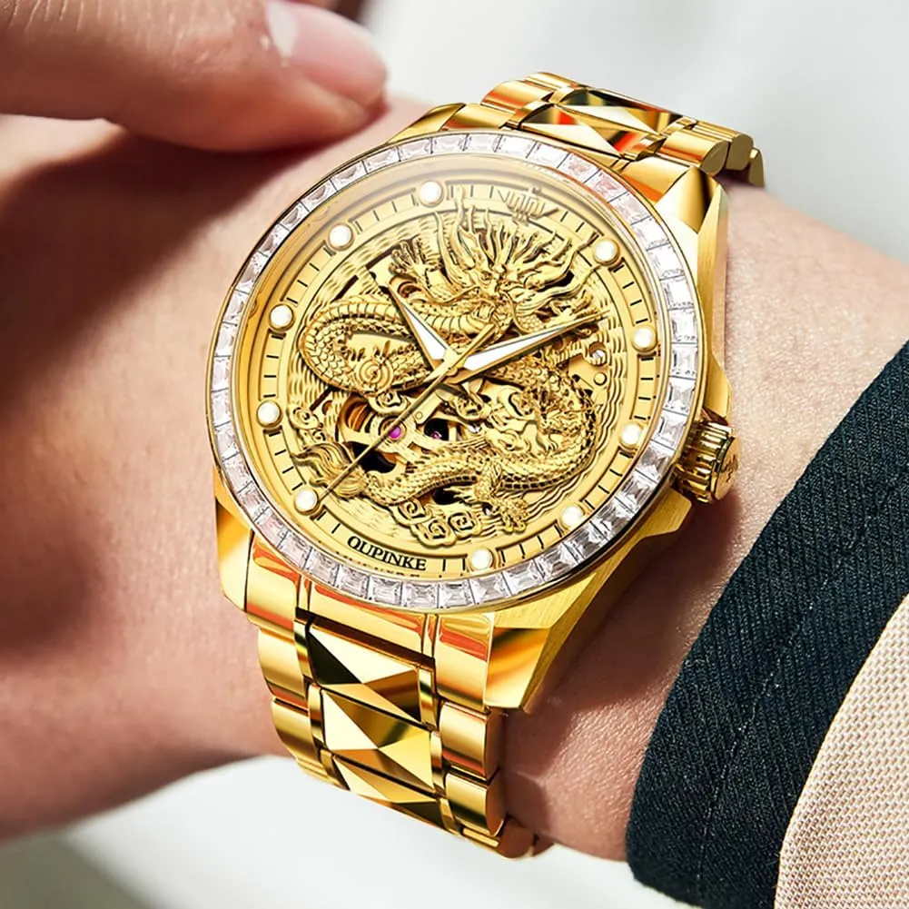 Luminous Watch slender aboard for Men 50M Waterproof Sapphire Crystal OUPINKE Mens Automatic Watch Skeleton Mechanical Self Winding Luxury Chronograph Calendar 