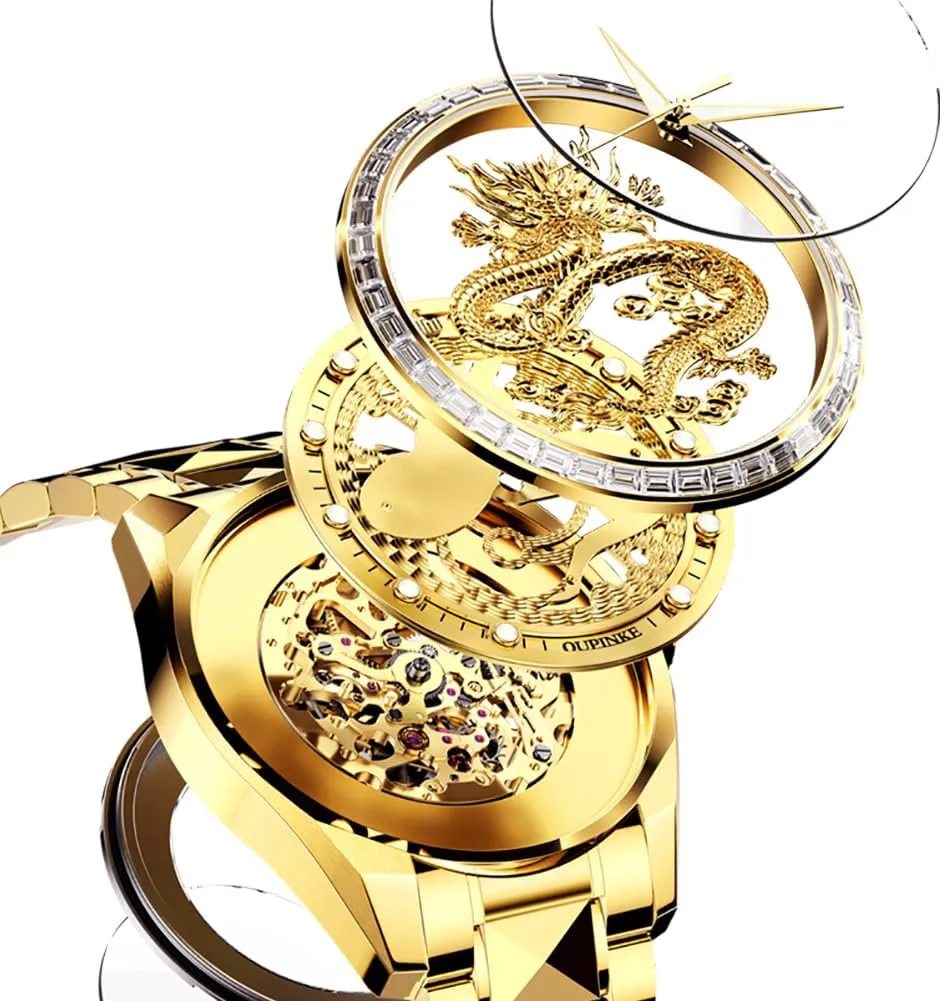 Luminous Watch slender aboard for Men 50M Waterproof Sapphire Crystal OUPINKE Mens Automatic Watch Skeleton Mechanical Self Winding Luxury Chronograph Calendar 