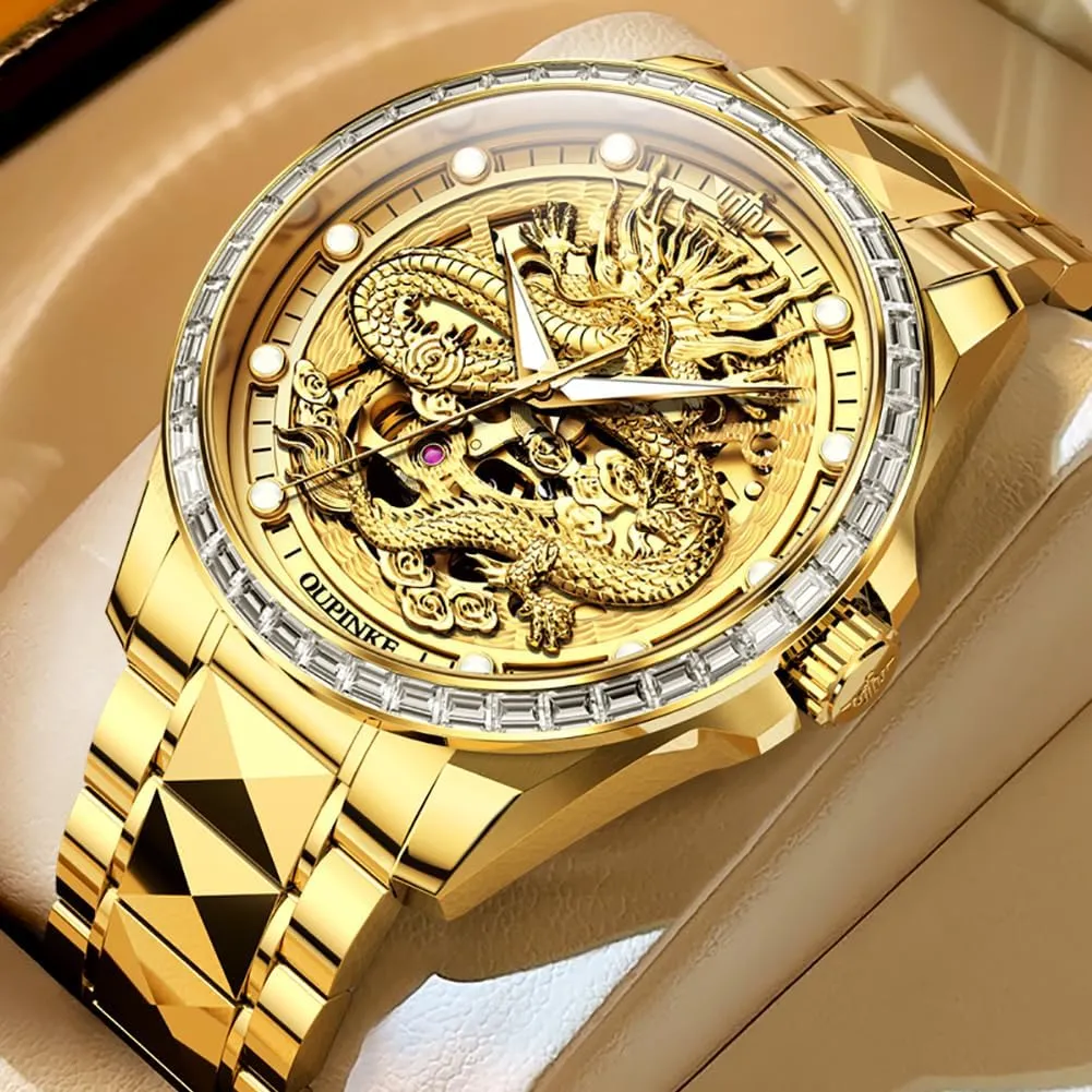 Luminous Watch slender aboard for Men 50M Waterproof Sapphire Crystal OUPINKE Mens Automatic Watch Skeleton Mechanical Self Winding Luxury Chronograph Calendar 