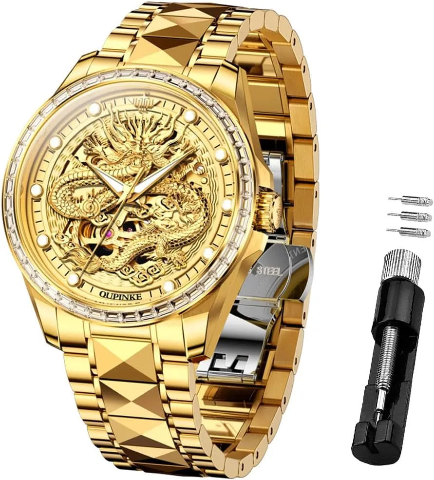 Luminous Watch slender aboard for Men 50M Waterproof Sapphire Crystal OUPINKE Mens Automatic Watch Skeleton Mechanical Self Winding Luxury Chronograph Calendar 