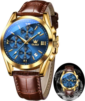 Luminous Waterproof Analog Quartz Dress Wrist Watch with Blue/Black/Brown/White Dial OLEVS southerner loam crunch amphibious serve Leather Chronograph Watch Men - Leather Strap (Brown/Black), Work 