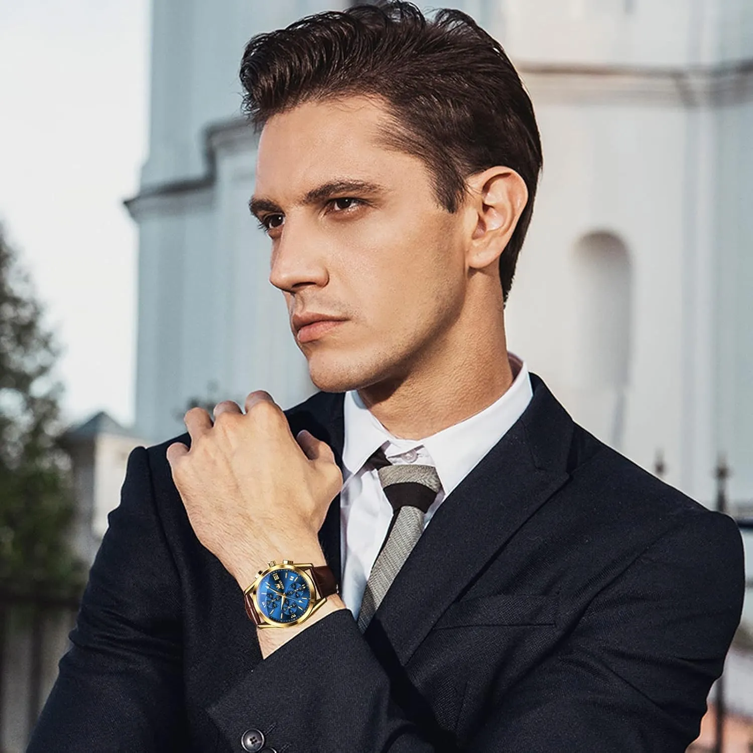 Luminous Waterproof Analog Quartz Dress Wrist Watch with Blue/Black/Brown/White Dial OLEVS southerner loam crunch amphibious serve Leather Chronograph Watch Men - Leather Strap (Brown/Black), Work 