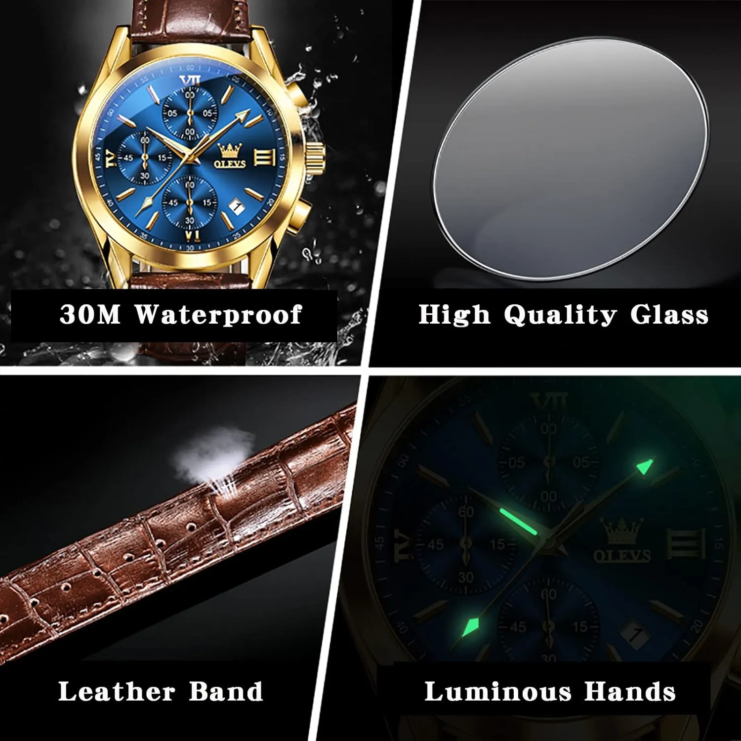 Luminous Waterproof Analog Quartz Dress Wrist Watch with Blue/Black/Brown/White Dial OLEVS southerner loam crunch amphibious serve Leather Chronograph Watch Men - Leather Strap (Brown/Black), Work 