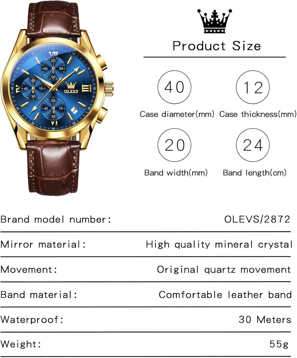 Luminous Waterproof Analog Quartz Dress Wrist Watch with Blue/Black/Brown/White Dial OLEVS southerner loam crunch amphibious serve Leather Chronograph Watch Men - Leather Strap (Brown/Black), Work 