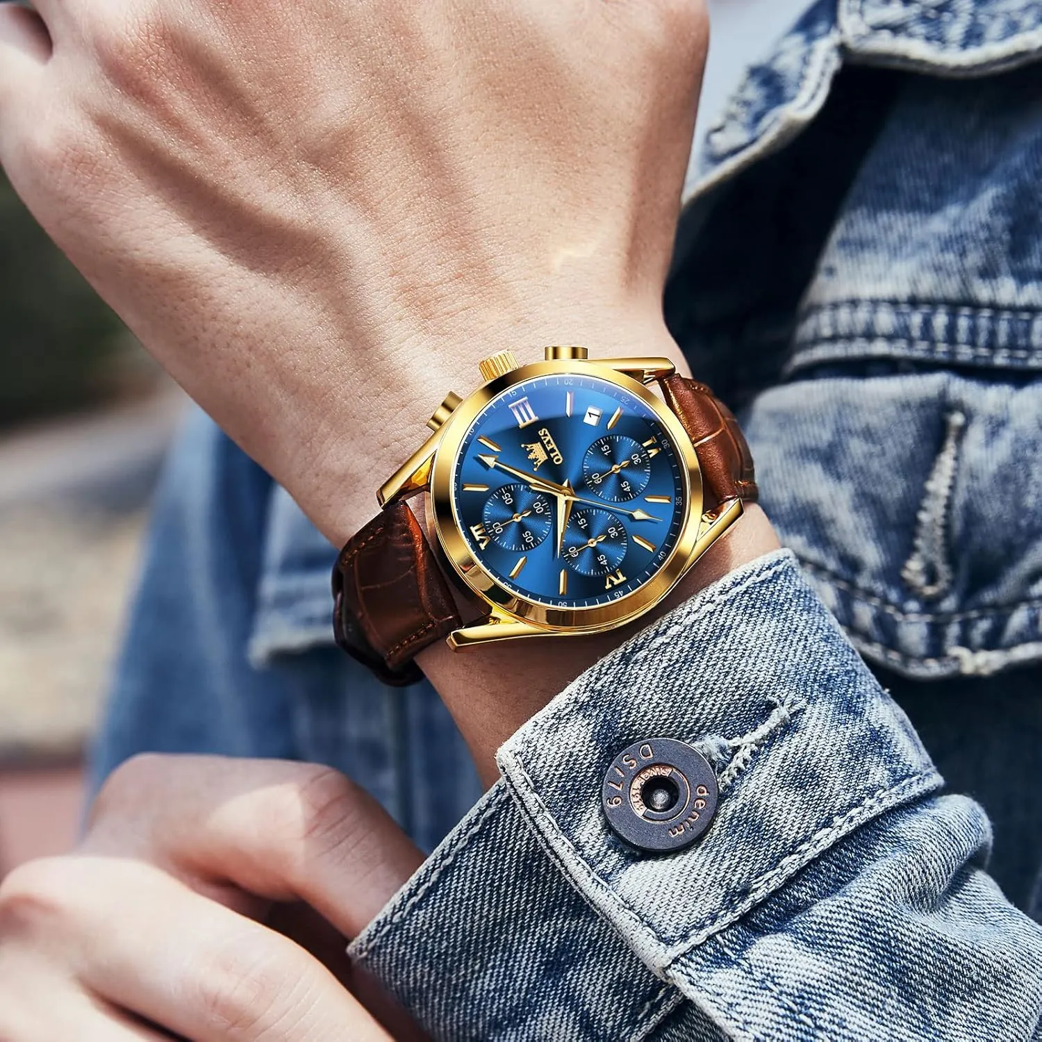 Luminous Waterproof Analog Quartz Dress Wrist Watch with Blue/Black/Brown/White Dial OLEVS southerner loam crunch amphibious serve Leather Chronograph Watch Men - Leather Strap (Brown/Black), Work 