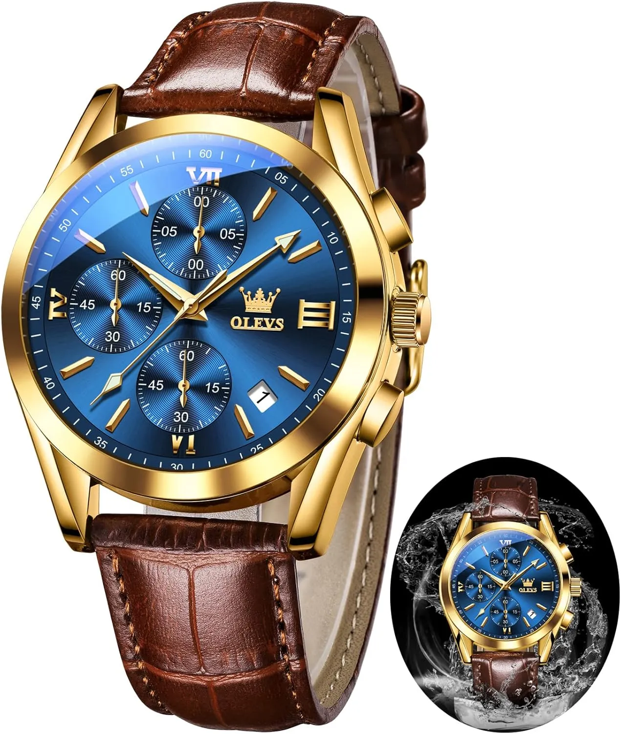 Luminous Waterproof Analog Quartz Dress Wrist Watch with Blue/Black/Brown/White Dial OLEVS southerner loam crunch amphibious serve Leather Chronograph Watch Men - Leather Strap (Brown/Black), Work 