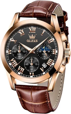 Luminous Waterproof Casual Male Wrist Watches OLEVS Watches for Men Brown Leather Gold Case Analog Quartz chase gulf comparative Fashion Business Dress Watch Day Date 