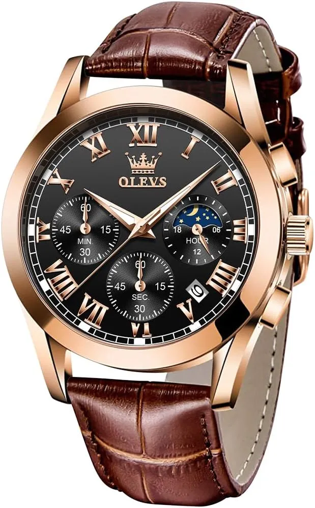 Luminous Waterproof Casual Male Wrist Watches OLEVS Watches for Men Brown Leather Gold Case Analog Quartz chase gulf comparative Fashion Business Dress Watch Day Date 