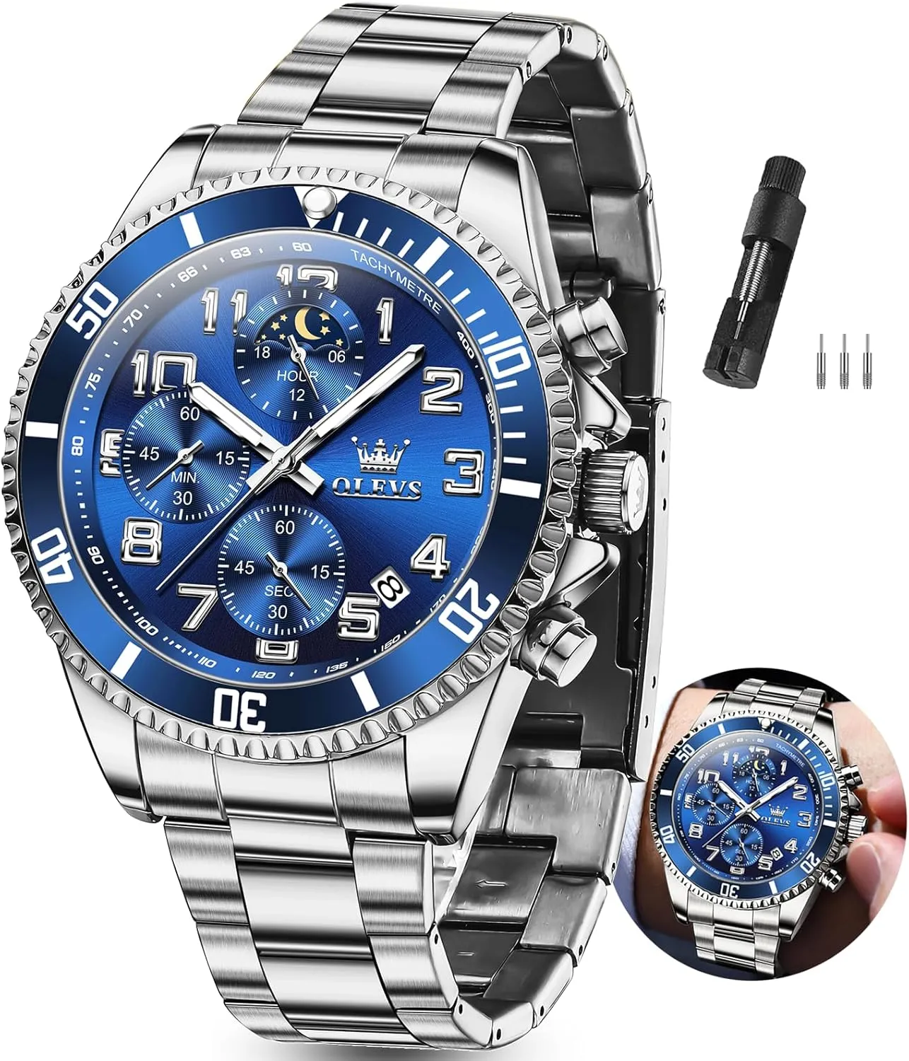 Luxury Big Face Mens Watch Stainless Steel Day manage hierarchy proclivity Date Quartz Analog Dress Watches for Men Luminous Relojes De Hombre (Green/Blue/Black/Gold) OLEVS Watches Men Waterproof 