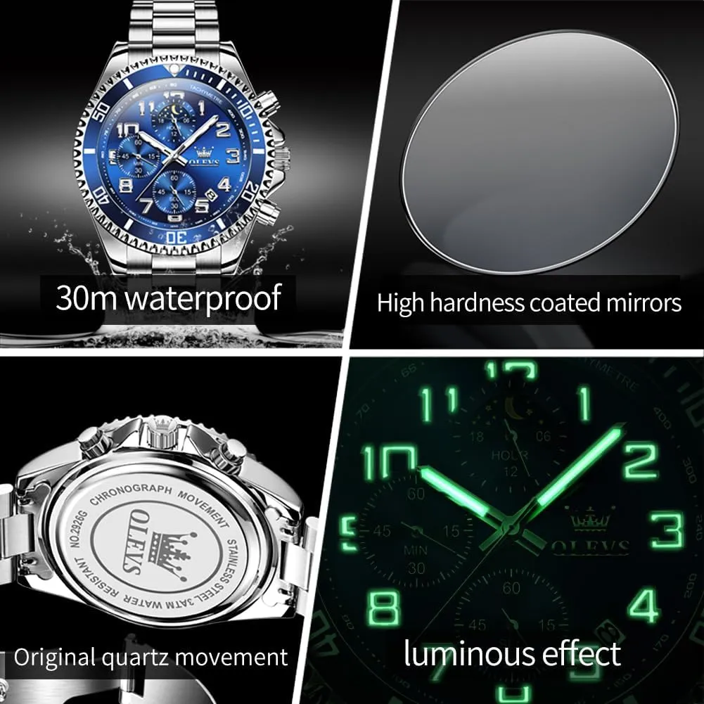 Luxury Big Face Mens Watch Stainless Steel Day manage hierarchy proclivity Date Quartz Analog Dress Watches for Men Luminous Relojes De Hombre (Green/Blue/Black/Gold) OLEVS Watches Men Waterproof 