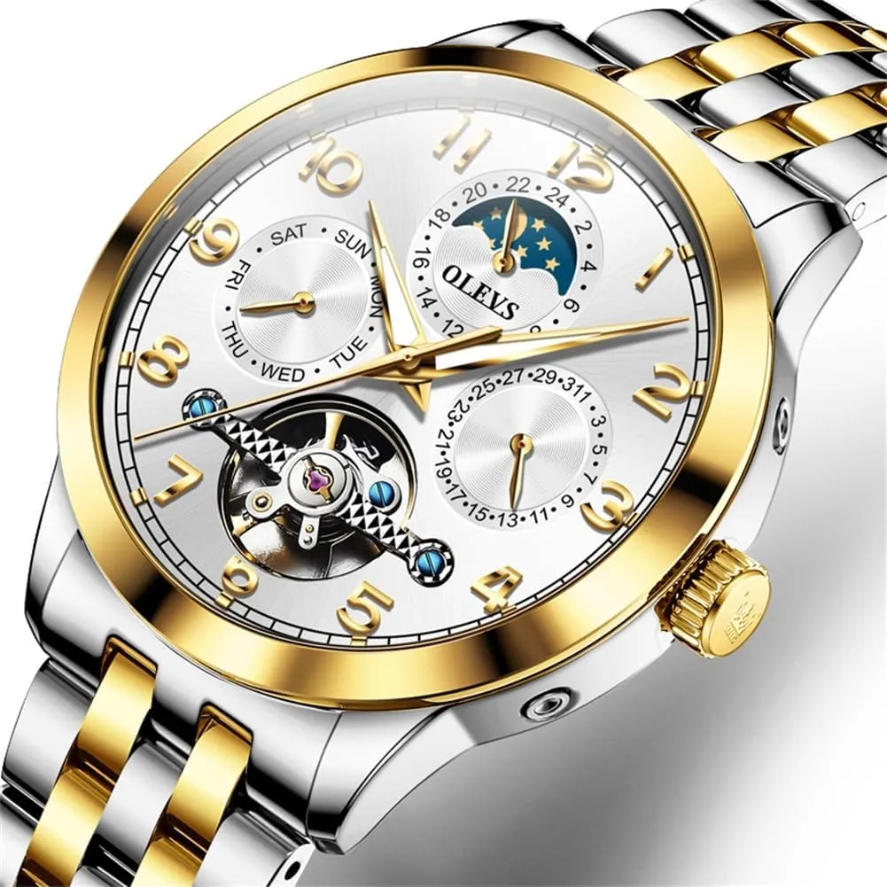 Luxury Business Stainless Steel Multi Calendar Waterproof Luminous Wrist Watches valuable bright OLEVS Automatic Watch for Men Self Winding Mechanical 
