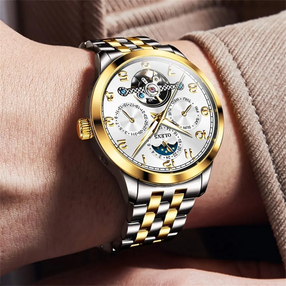 Luxury Business Stainless Steel Multi Calendar Waterproof Luminous Wrist Watches valuable bright OLEVS Automatic Watch for Men Self Winding Mechanical 