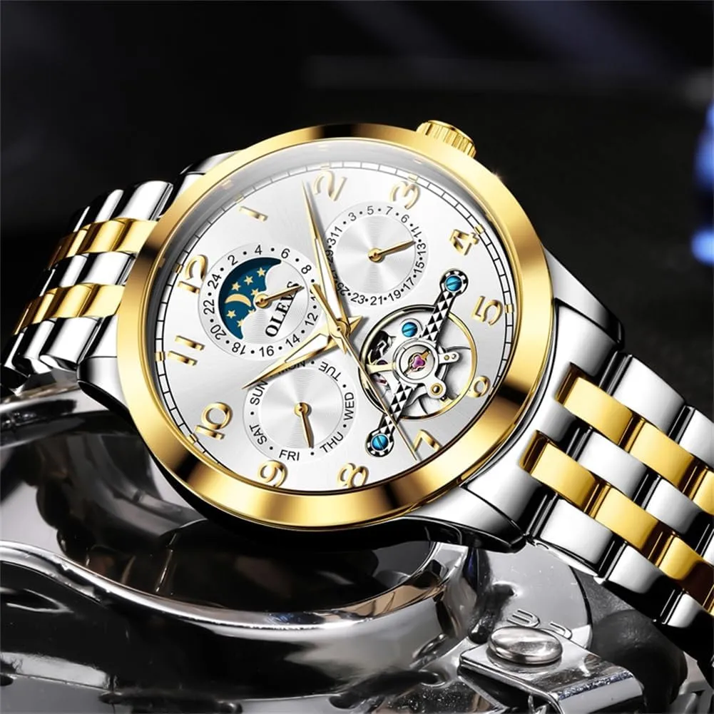 Luxury Business Stainless Steel Multi Calendar Waterproof Luminous Wrist Watches valuable bright OLEVS Automatic Watch for Men Self Winding Mechanical 