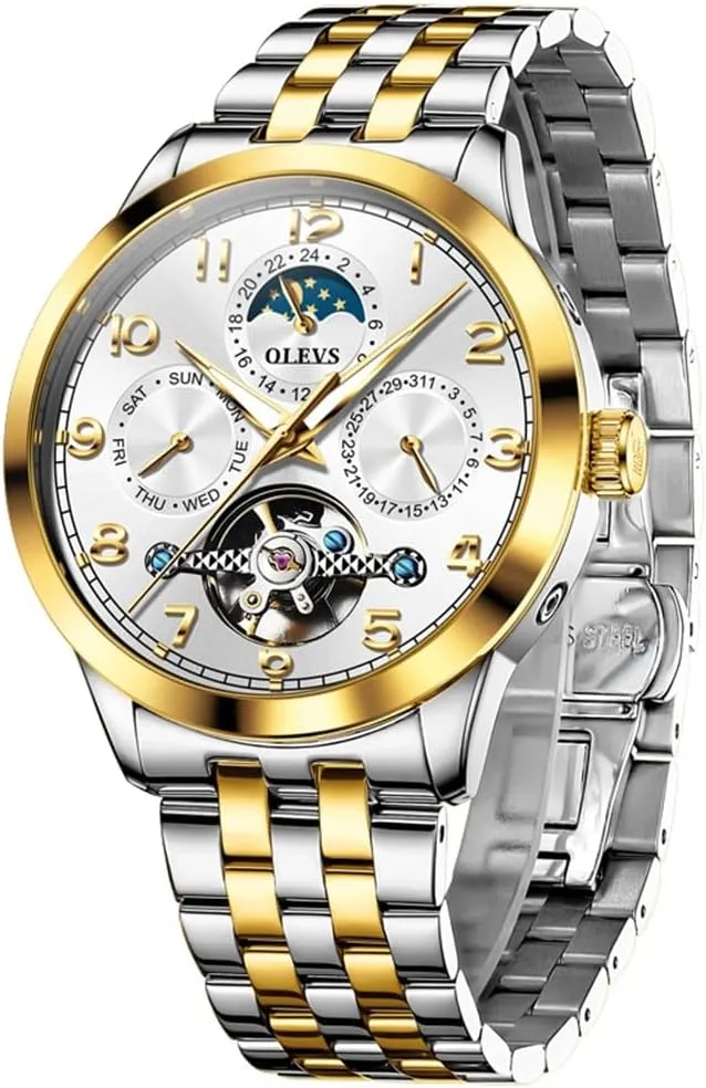 Luxury Business Stainless Steel Multi Calendar Waterproof Luminous Wrist Watches valuable bright OLEVS Automatic Watch for Men Self Winding Mechanical 