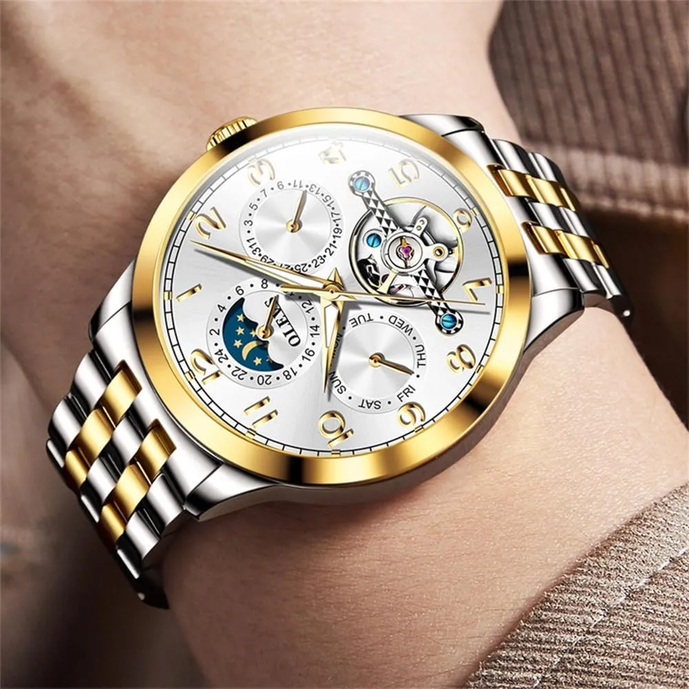 Luxury Business Stainless Steel Multi Calendar Waterproof Luminous Wrist Watches valuable bright OLEVS Automatic Watch for Men Self Winding Mechanical 