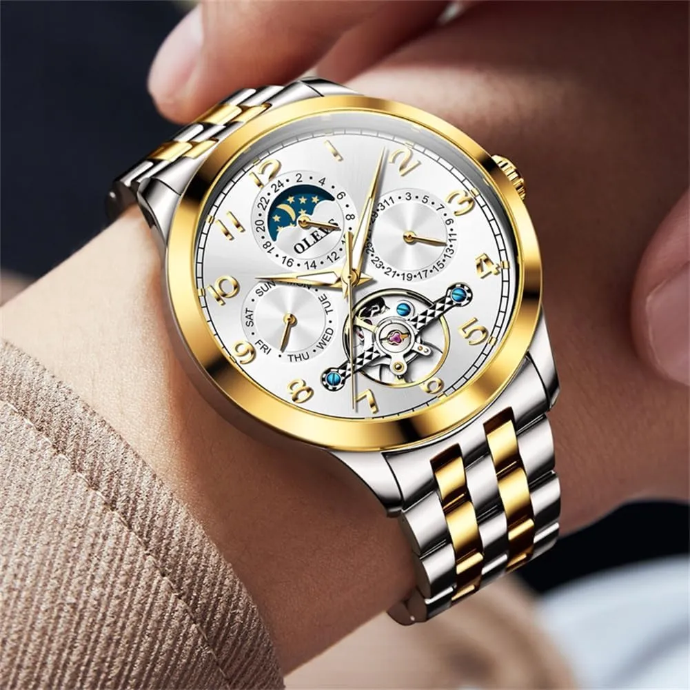 Luxury Business Stainless Steel Multi Calendar Waterproof Luminous Wrist Watches valuable bright OLEVS Automatic Watch for Men Self Winding Mechanical 