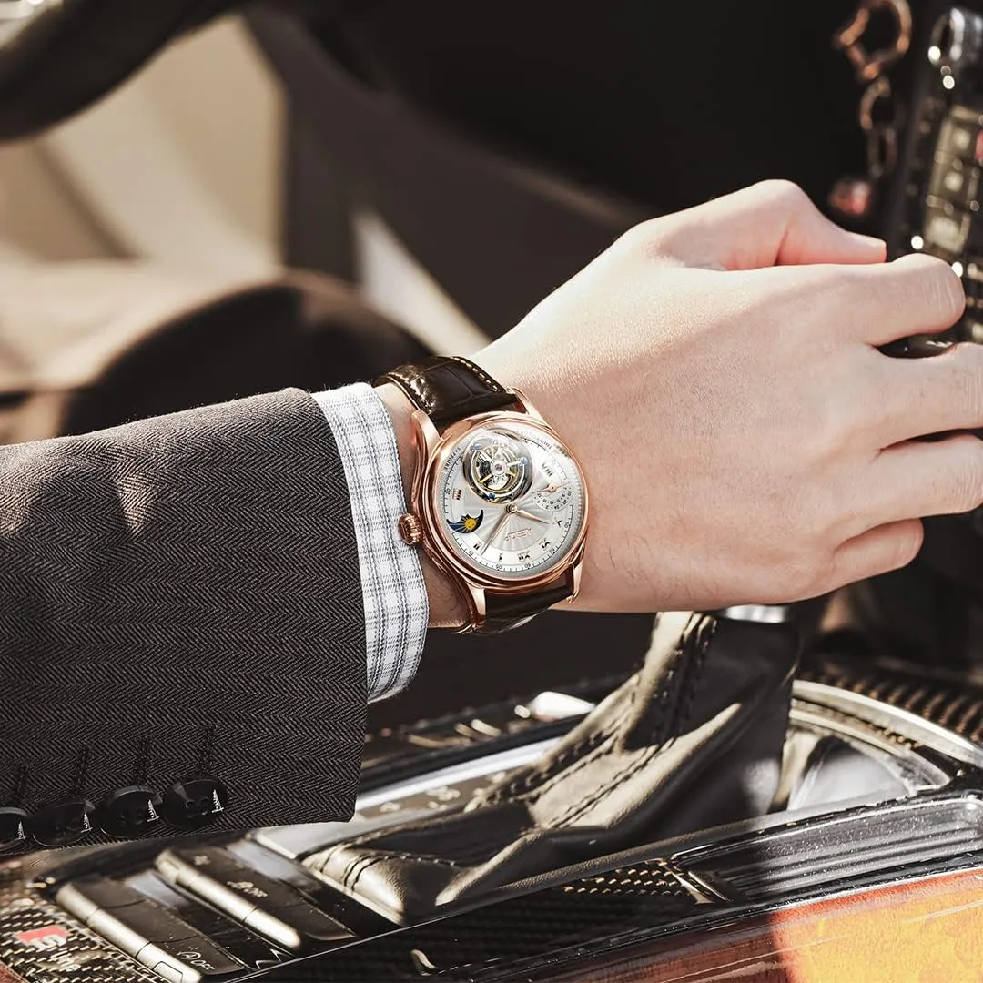 Luxury Business Watch for Men silhouette vacancy 7027 AESOP Moon Phase GMT Tourbillon Men Watches Mechanical Tourbillon Hand Wind Movement Men Wristwatches Sapphire Waterproof 