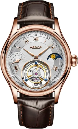 Luxury Business Watch for Men silhouette vacancy 7027 AESOP Moon Phase GMT Tourbillon Men Watches Mechanical Tourbillon Hand Wind Movement Men Wristwatches Sapphire Waterproof 