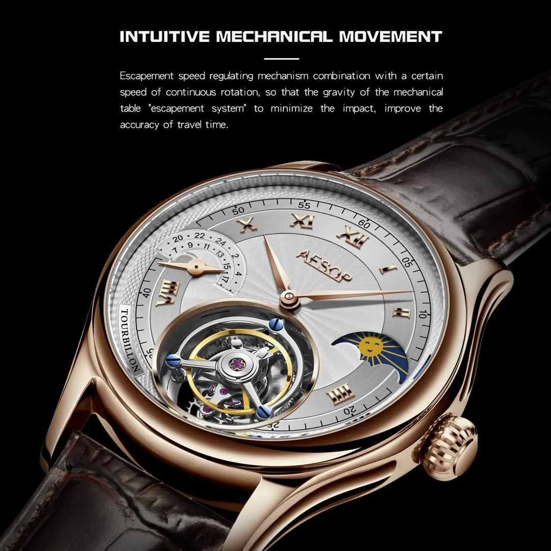Luxury Business Watch for Men silhouette vacancy 7027 AESOP Moon Phase GMT Tourbillon Men Watches Mechanical Tourbillon Hand Wind Movement Men Wristwatches Sapphire Waterproof 