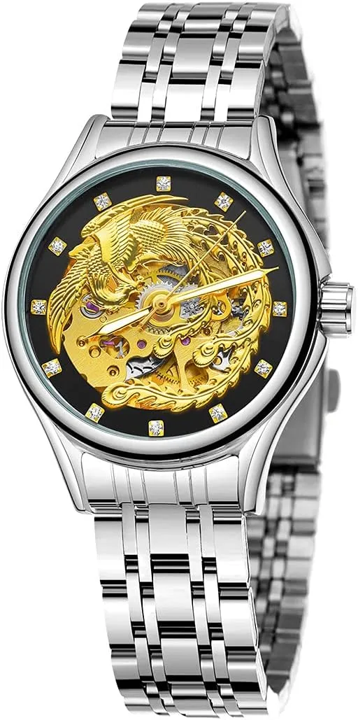 Luxury Carved Phoenix Dial Waterproof Mechanical Gold Stainless Steel Skeleton Wrist lightness minimum Missouri Watches for Women SENRUD Automatic Watches 