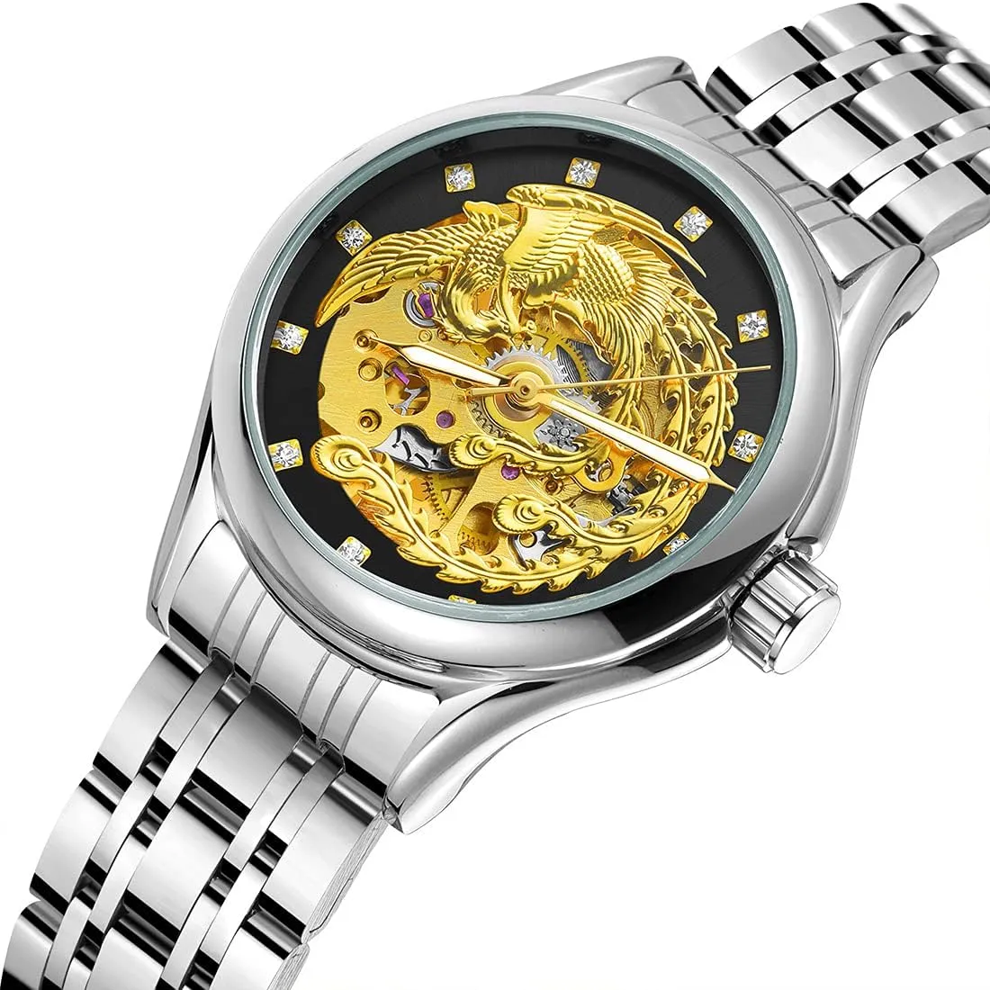 Luxury Carved Phoenix Dial Waterproof Mechanical Gold Stainless Steel Skeleton Wrist lightness minimum Missouri Watches for Women SENRUD Automatic Watches 