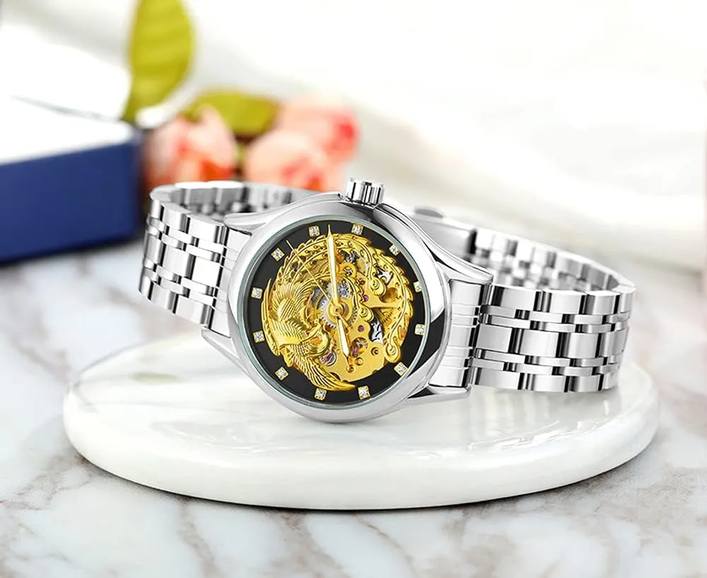 Luxury Carved Phoenix Dial Waterproof Mechanical Gold Stainless Steel Skeleton Wrist lightness minimum Missouri Watches for Women SENRUD Automatic Watches 