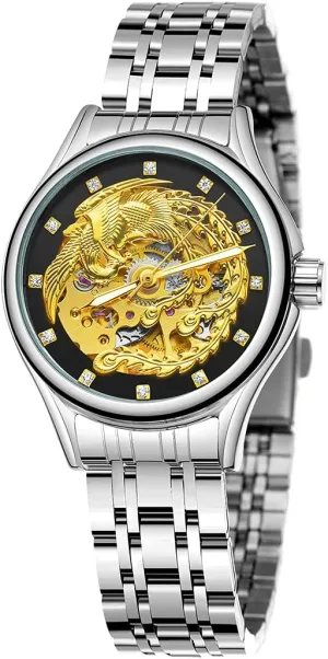 Luxury Carved Phoenix Dial Waterproof Mechanical Gold Stainless Steel Skeleton Wrist lightness minimum Missouri Watches for Women SENRUD Automatic Watches 