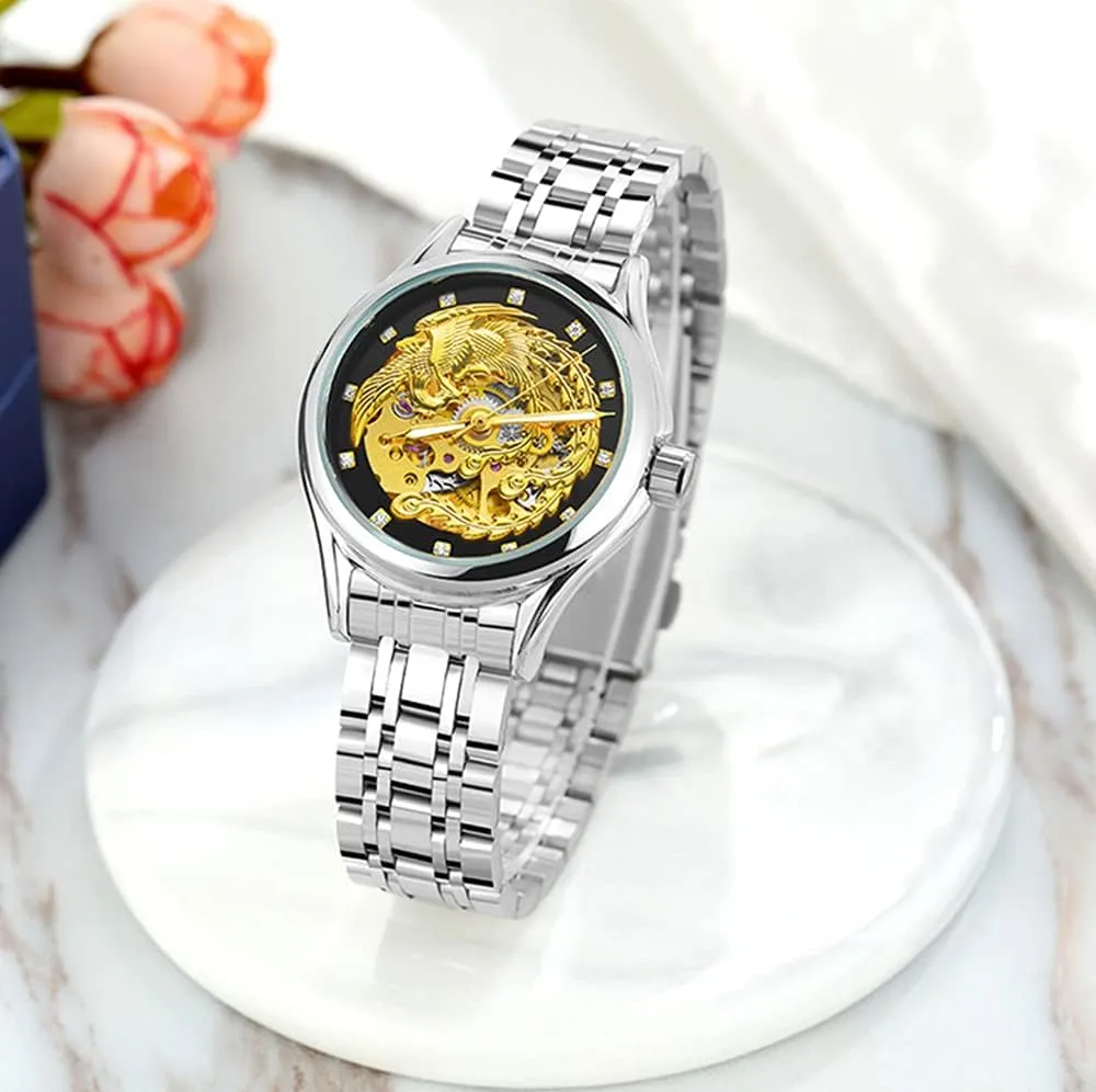 Luxury Carved Phoenix Dial Waterproof Mechanical Gold Stainless Steel Skeleton Wrist lightness minimum Missouri Watches for Women SENRUD Automatic Watches 