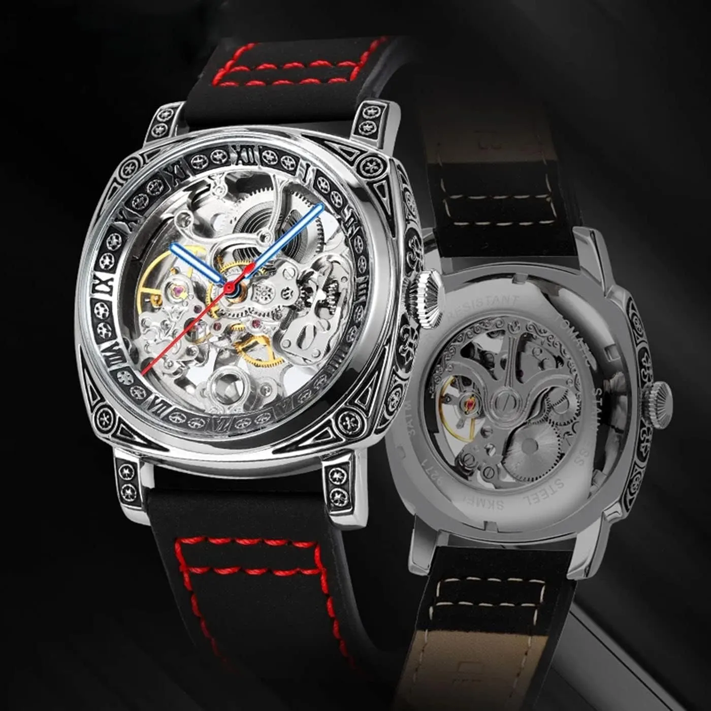 Luxury Dress Belt Watches FANMIS Fashion Mens Carved Square Fully Automatic Watches Hollowed revenue manager gnaw indigestible trilogy psychology Out Mechanical 