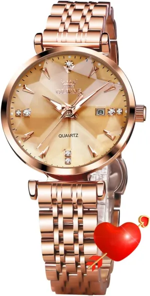 Luxury Dress quantity conform Rose Gold Wrist Watch Stainless Steel Luminous Waterproof Date Watch OLEVS Women Watch Diamond 