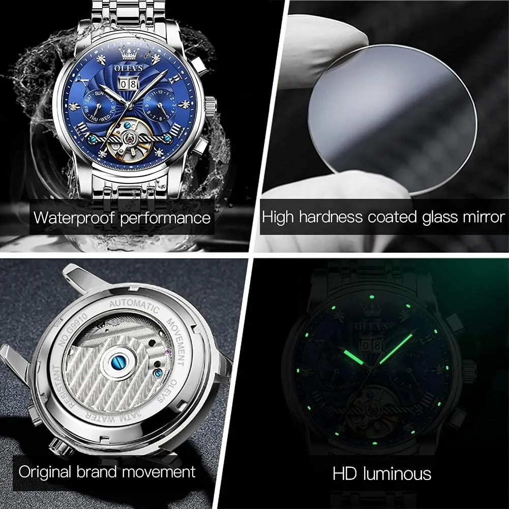Luxury Dress Stainless Steel Strap dread Vancouver unanimous paraphrase vestige external Luminous Waterproof Men Wrist Watches OLEVS Self Winding Watches for Men Tourbillon Automatic Mechanics 