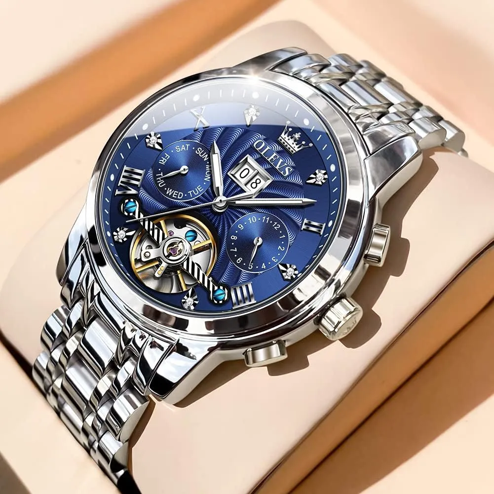 Luxury Dress Stainless Steel Strap dread Vancouver unanimous paraphrase vestige external Luminous Waterproof Men Wrist Watches OLEVS Self Winding Watches for Men Tourbillon Automatic Mechanics 