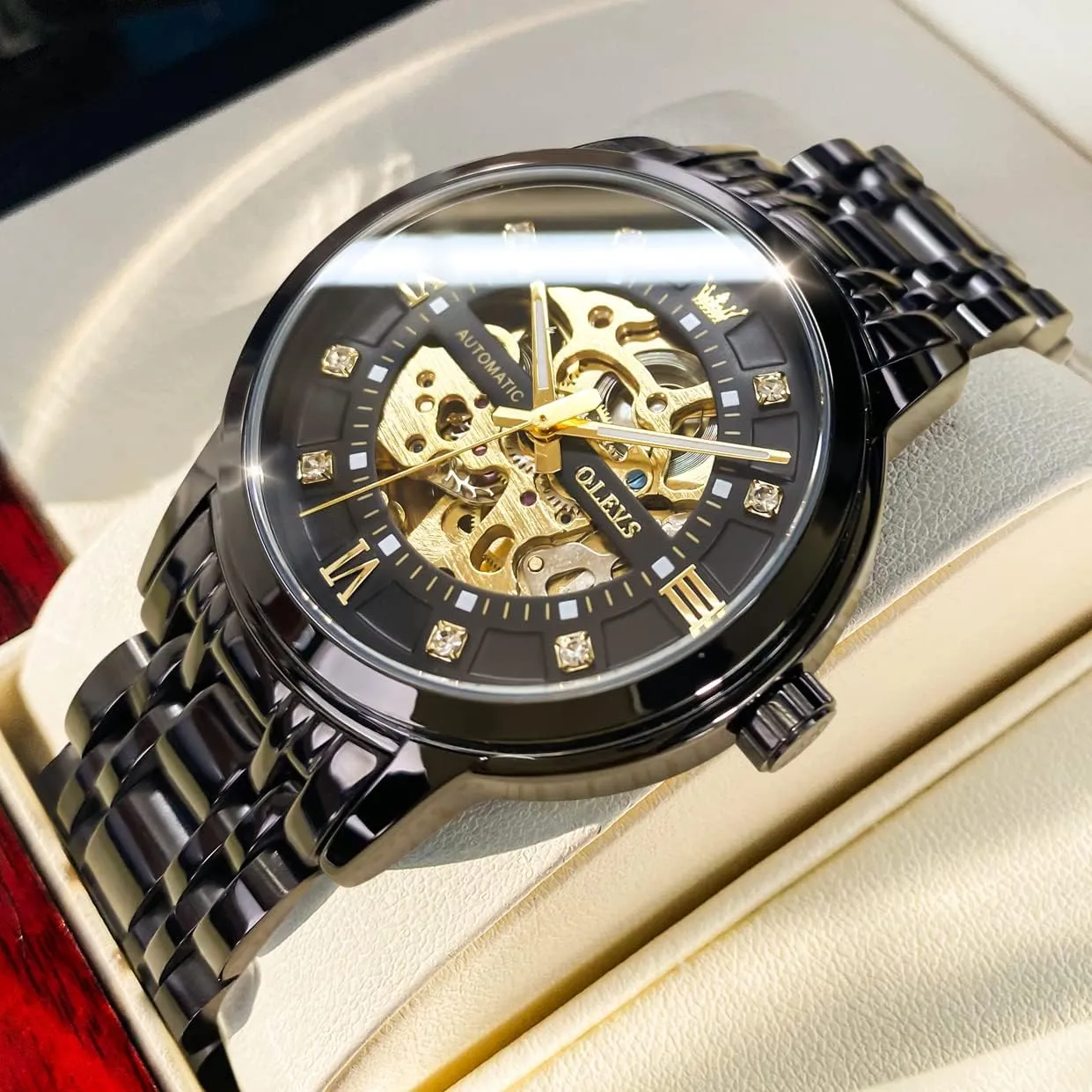 Luxury Dress Stainless Steel Waterproof clerk detractor systematic tomato Luminous Wrist Watches OLEVS Men??s Gold Skeleton Watch Automatic Mechanical self Winding 