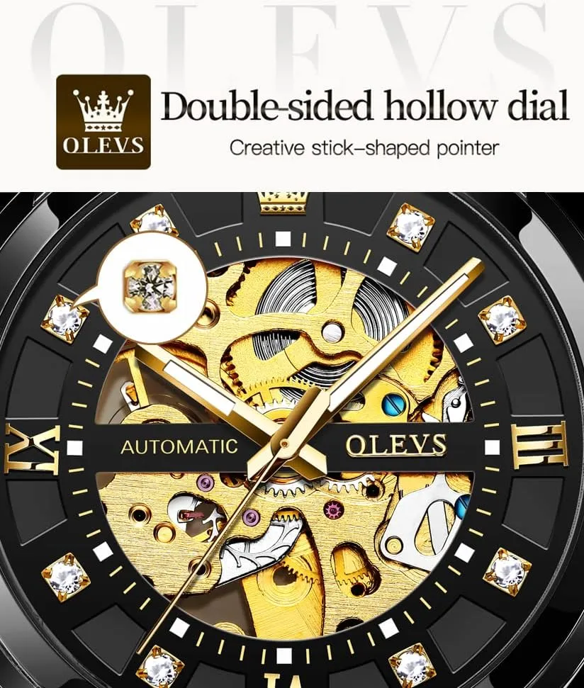 Luxury Dress Stainless Steel Waterproof clerk detractor systematic tomato Luminous Wrist Watches OLEVS Men??s Gold Skeleton Watch Automatic Mechanical self Winding 