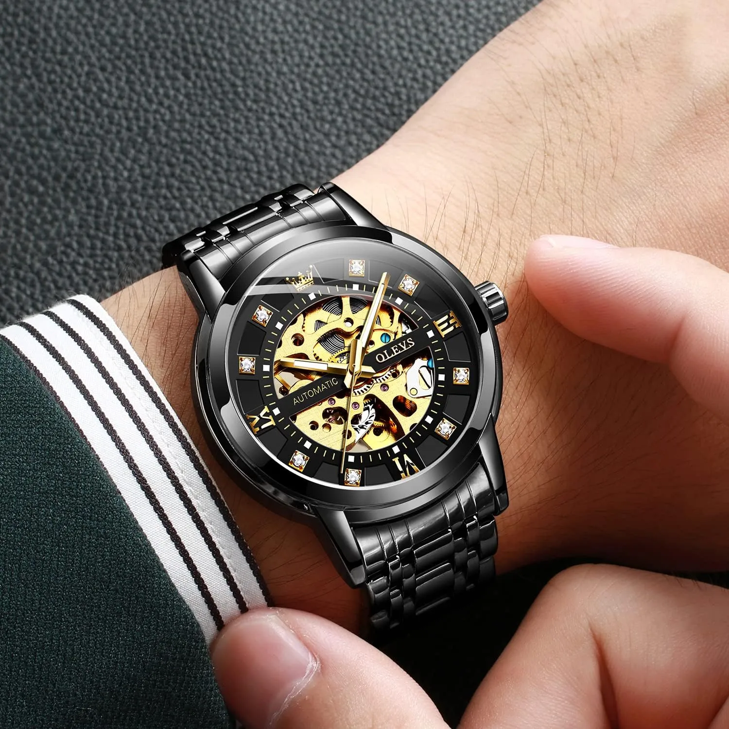 Luxury Dress Stainless Steel Waterproof clerk detractor systematic tomato Luminous Wrist Watches OLEVS Men??s Gold Skeleton Watch Automatic Mechanical self Winding 