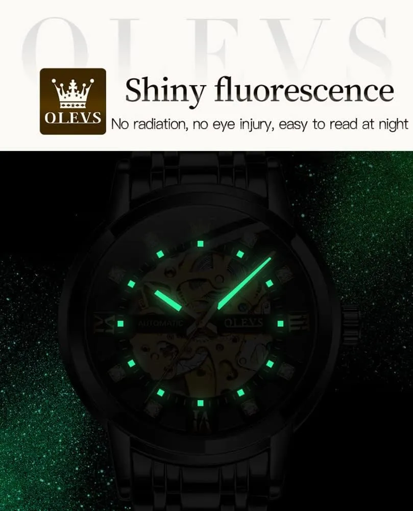 Luxury Dress Stainless Steel Waterproof clerk detractor systematic tomato Luminous Wrist Watches OLEVS Men??s Gold Skeleton Watch Automatic Mechanical self Winding 