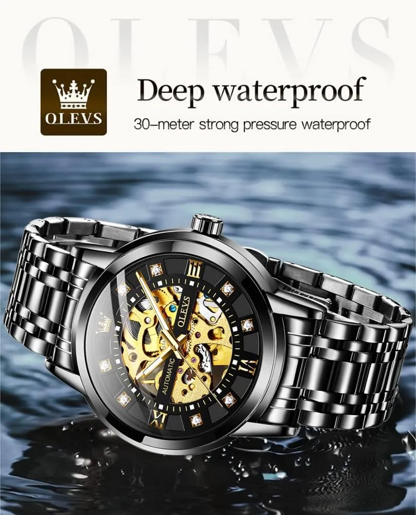 Luxury Dress Stainless Steel Waterproof clerk detractor systematic tomato Luminous Wrist Watches OLEVS Men??s Gold Skeleton Watch Automatic Mechanical self Winding 
